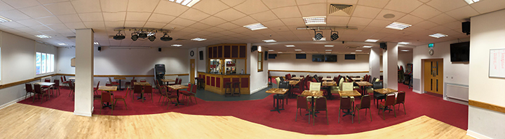 Panoramic view of the interior of Mardons Social Club